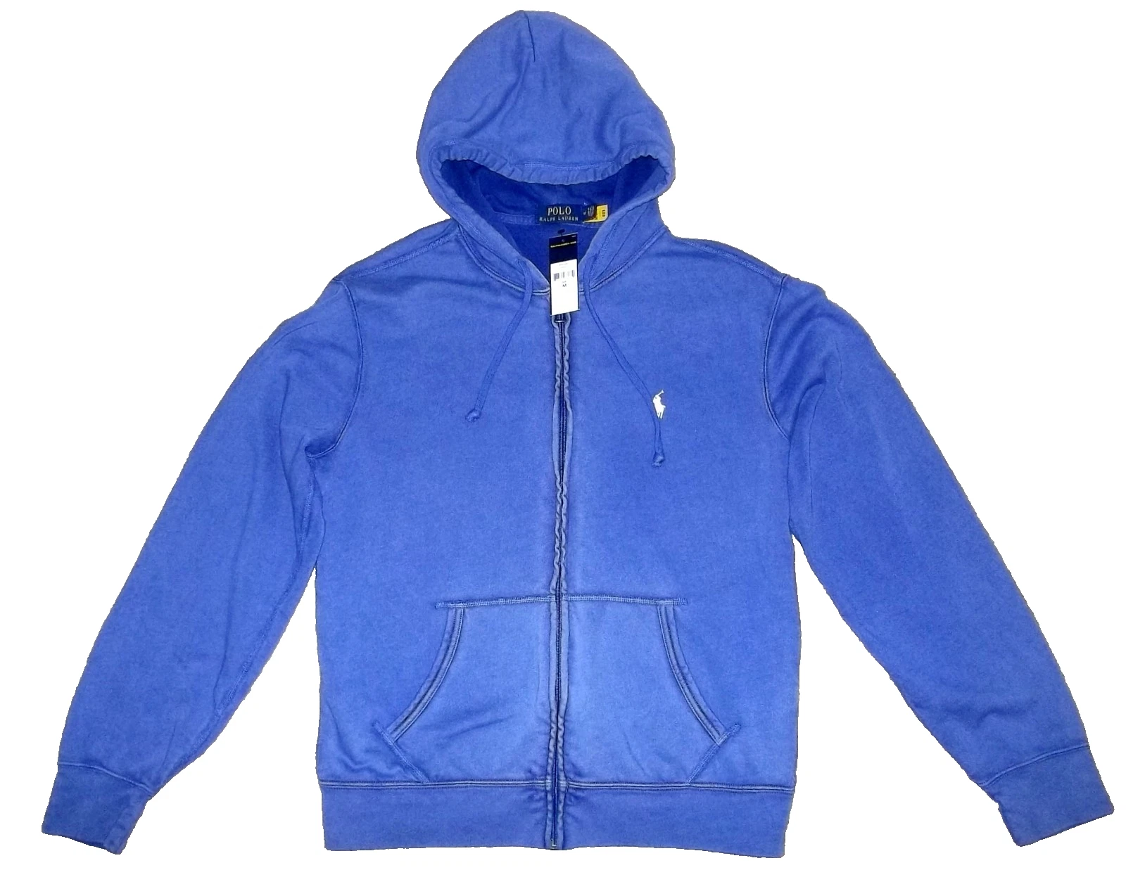 NWT Ralph Lauren POLO Faded BLUE Loopback COTTON Terry ZIP HOODIE White Pony M