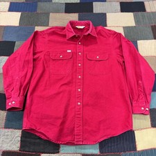 Vintage 80's Carhartt Button Up Long Sleeve Shirt Men's Sun Faded Red Workwear