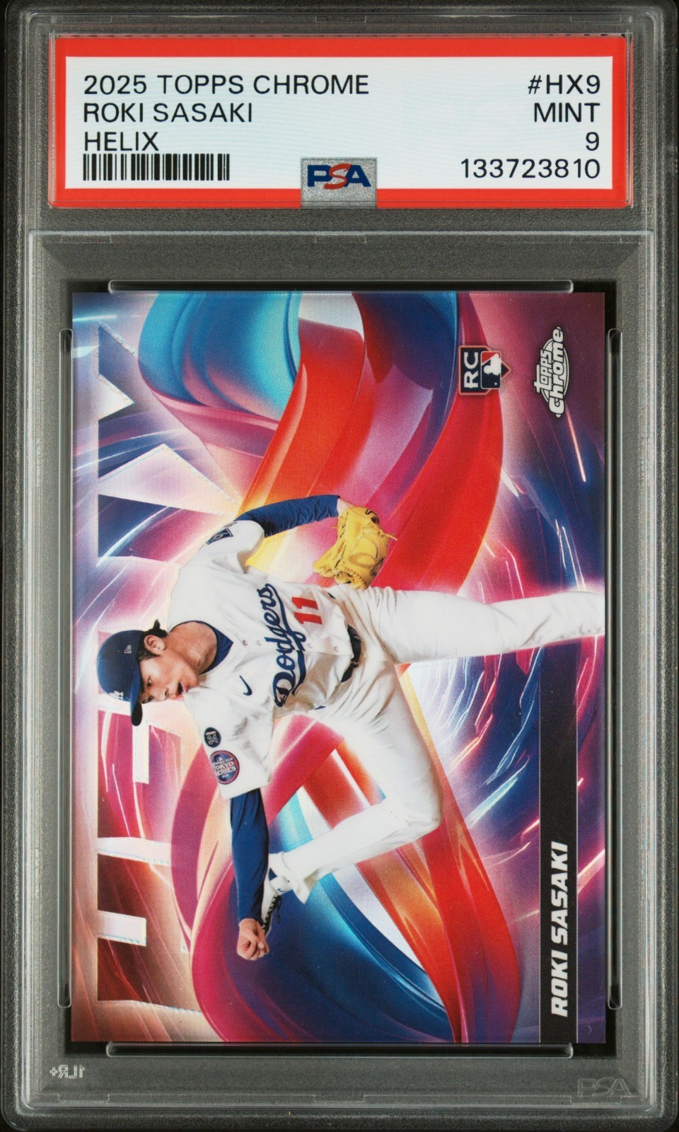 2025 TOPPS CHROME HELIX #HX9 ROKI SASAKI ROOKIE RC PSA 9