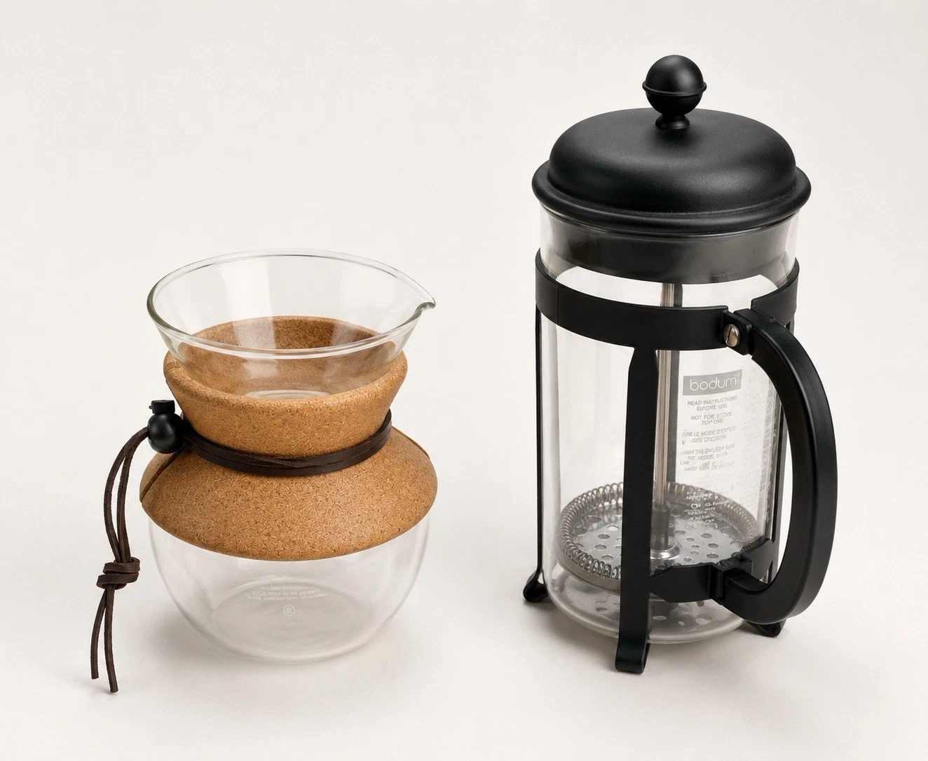 Bodum 141 French Press & 157 Pour Over Coffee Maker Set Cork Glass EUC