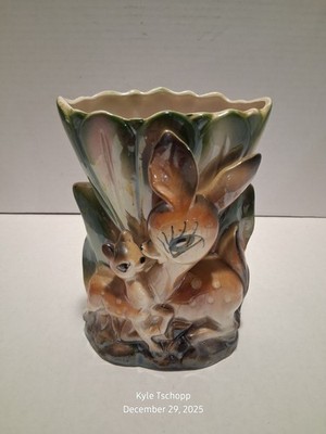 **Vintage Pair of Rare MCM** Lusterware Bee Dee Co.  Doe And Fawn Vases