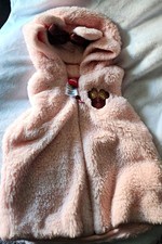 Disney Junior Minnie Girls Pink Faux Fur Hooded Zip Jacket Minnie Mouse 3T