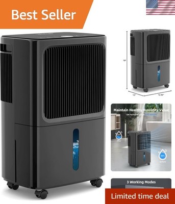 Intelligent Dehumidifier with Adjustable Humidity Control - 2500 Sq.Ft, Black