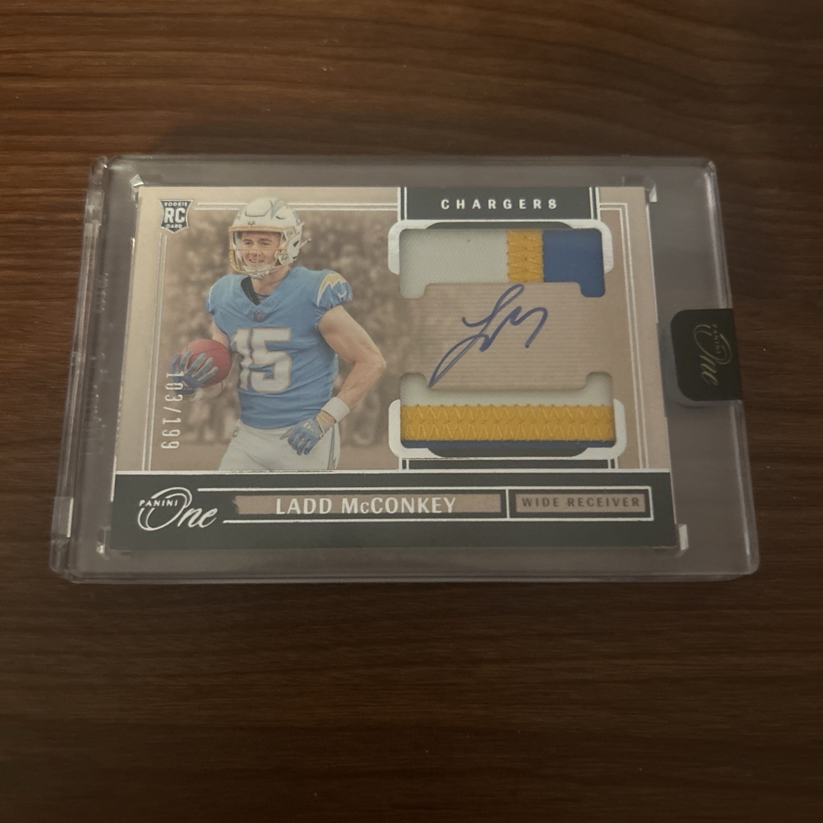 2024 Panini One Ladd McConkey Rookie Dual Patch Auto On Card /199 Chargers RC 🔥
