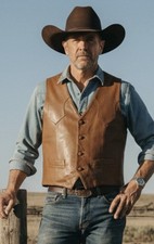 Continental Leather Fashions-Lambskin Western Cowboy Vest-44 Brown USA Excellent