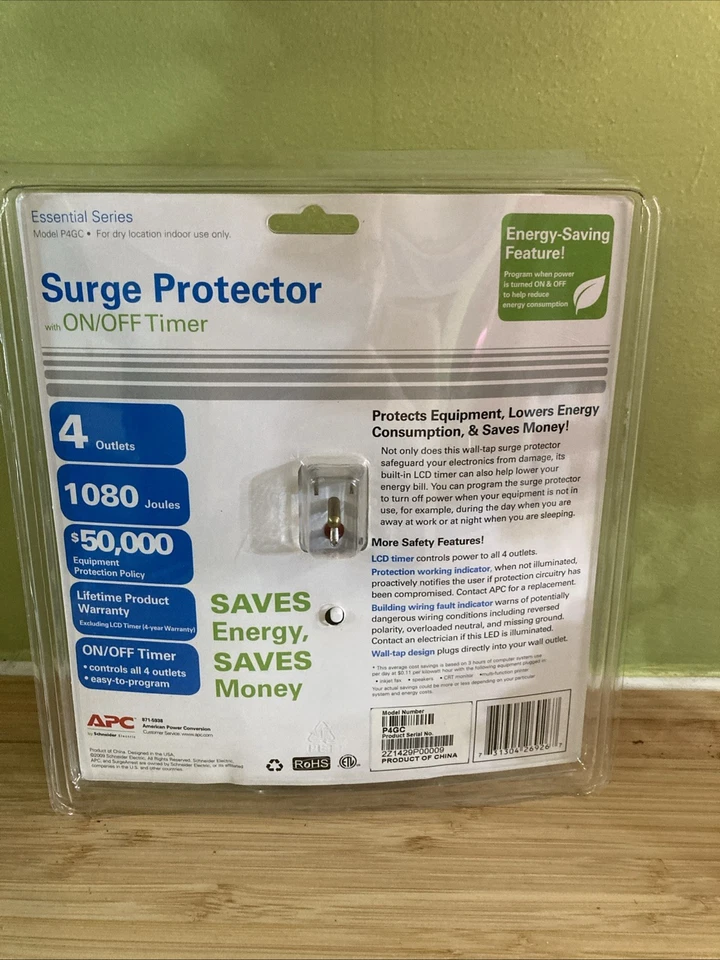 APC 4-Outlet Wall Surge Protector with Timer-Controlled Outlets, New/opened Box - Image 2 of 3