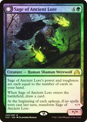 Sage of Ancient Lore // Werewolf of Ancient Shadows over Innistrad RARE FOIL