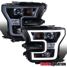 Fit 2015-2017 Ford F150 Smoke LED Tube Projector Headlights Lamps Left+Right