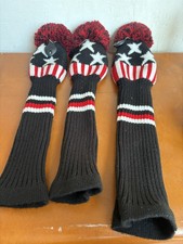 3pcs Scott Edward&rsquo;s USA Pom Knit Long Neck Golf Head Cover For Driver Fairway
