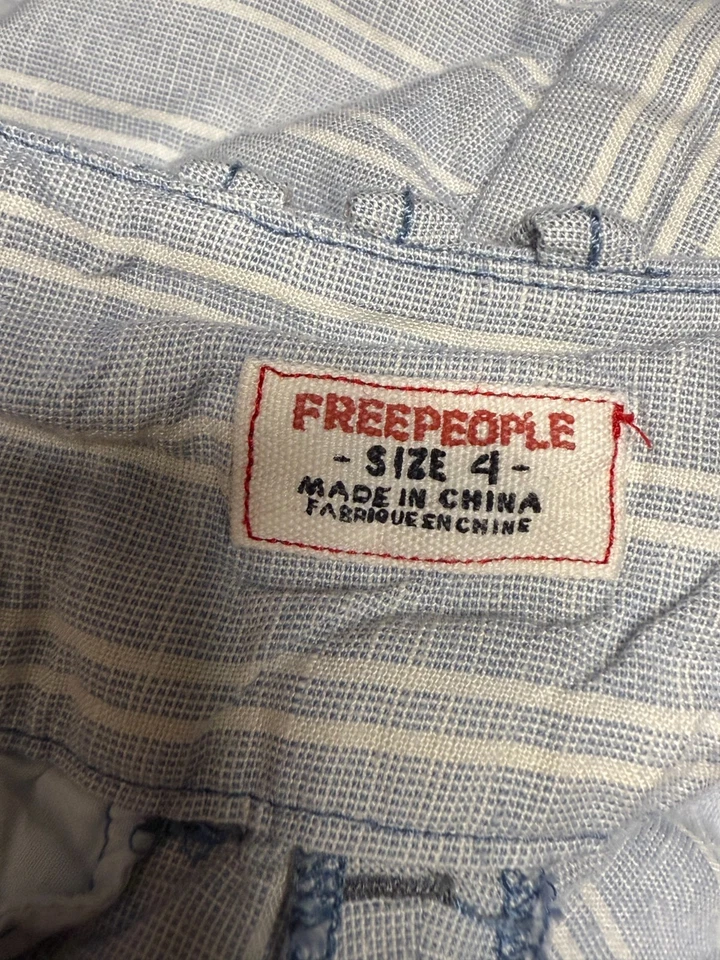 Pantalones Free People Acampanados Pierna Ancha V2K De Colección 4 Linos Tiro Bajo Azul Blanco Rayas Foto 3 de 4