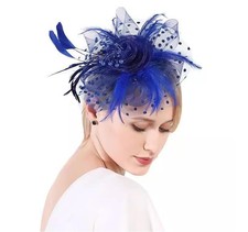 Fascinators Hat Tea Party Headwear for Women Flower Mesh Feathers Headband Blue