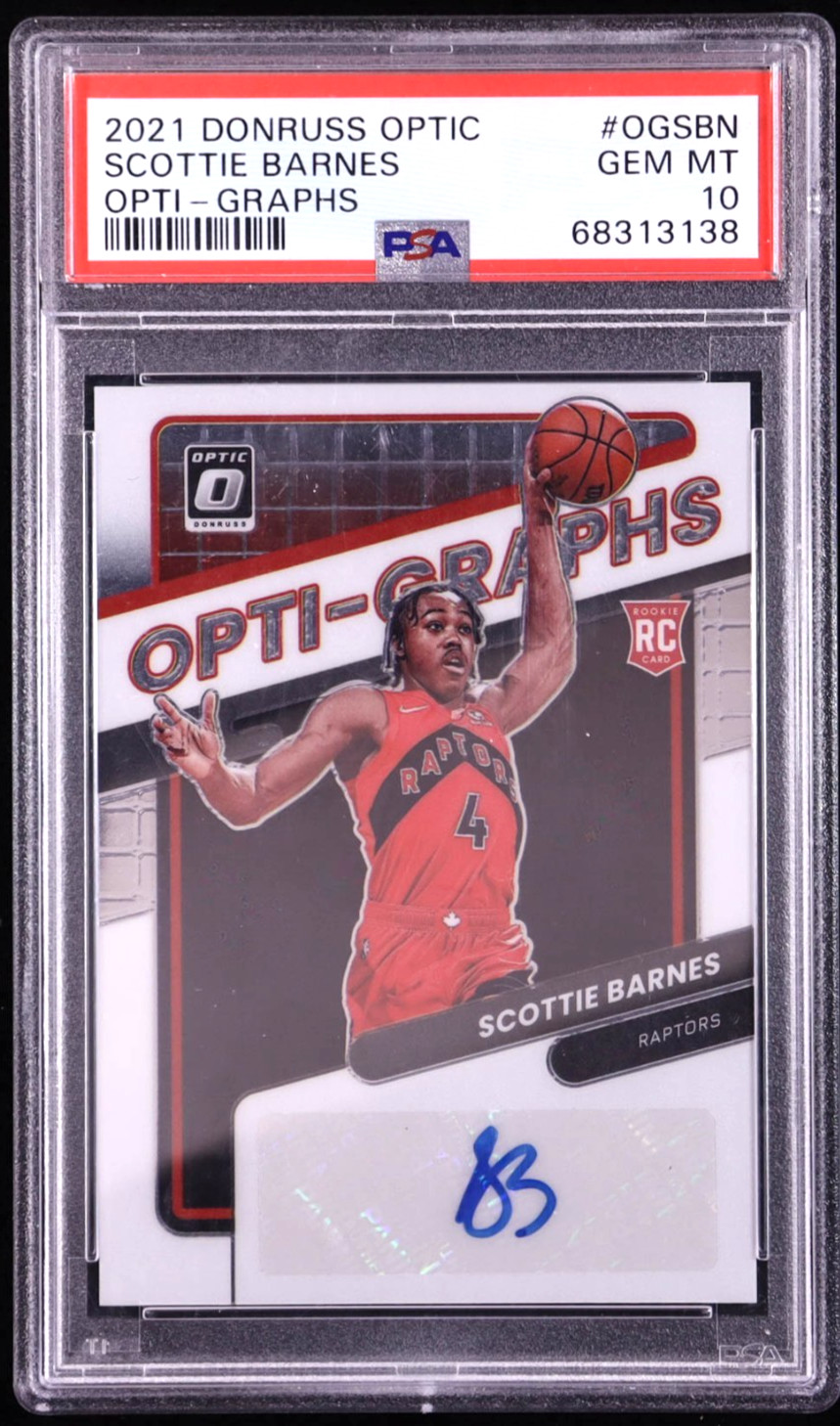 2021-22 Donruss Optic Scottie Barnes Opti-Graphs Rookie Auto PSA 10 GEM Raptors