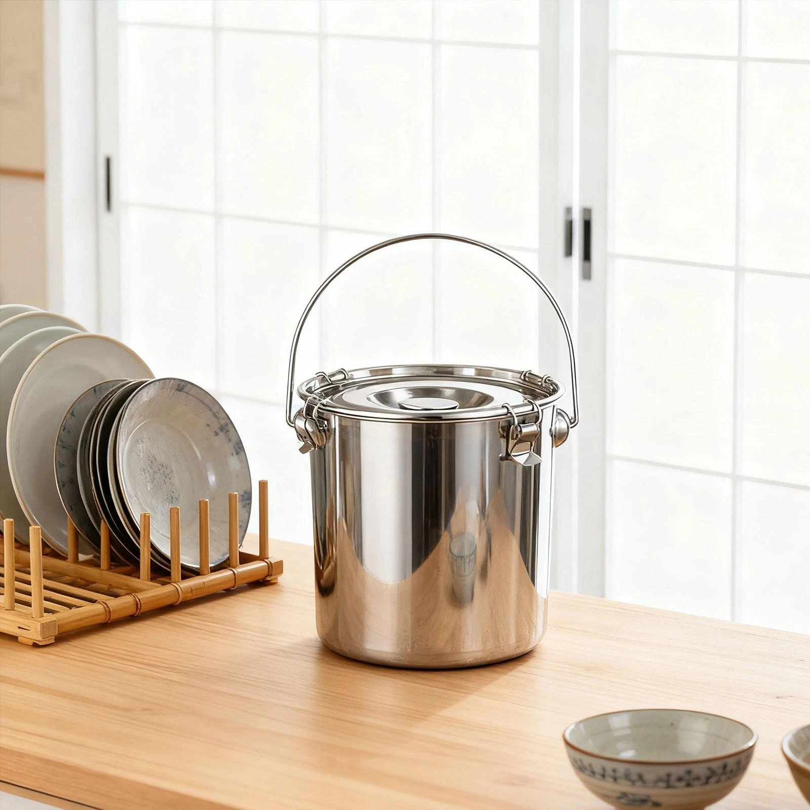 Stainless Steel Sealed Bucket Soup Pot Portable Easy Cleaning Sturdy