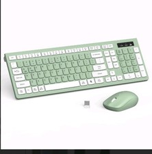 Green White Wireless QWERTY English Keyboard Mouse Bundle Standard