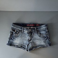 Mudd Vintage Denim Shorts 5 Blue Wide Leg Flap Pockets Floral Low Rise Hong Kong
