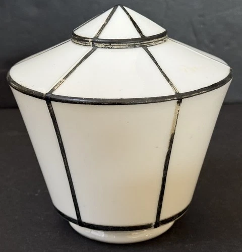 OLD Vintage MILK GLASS LAMP Fixture Wall SHADE Geometric Leaded Slag Look Design