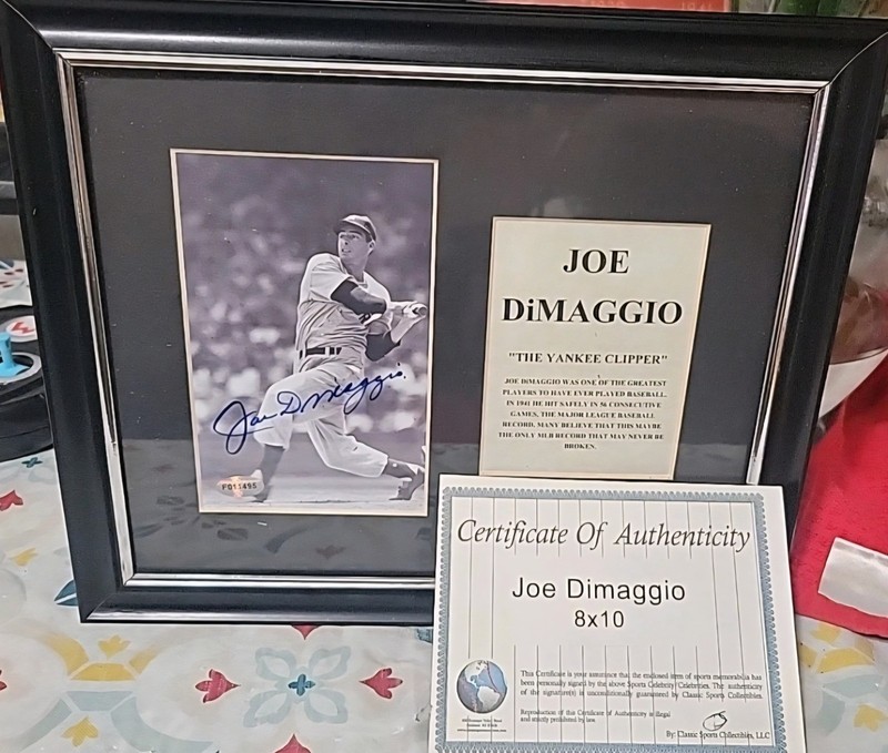 Signed Joe DiMaggio Framed & Matted Photo W Autograph COA The Yankee Clipper...