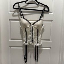 Vintage White and Black Lace Corset Lingerie Garter Belt Bride Wedding Honeymoon