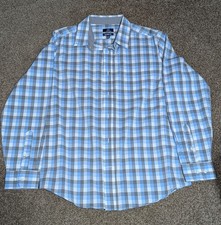 George Classic Fit Men  s Blue and Gray Checkered Dress Shirt Size Large 42-44 