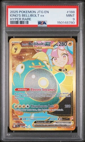 2025 POKEMON JTG EN-JOURNEY TOGETHER HYPER RARE #188 IONO'S BELLIBOLT EX PSA 9