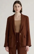 QUINCE 100% European Linen Structured One Button Blazer Chocolate Size Small EUC