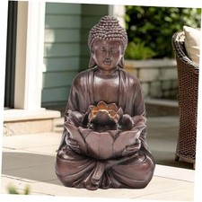 18.9" H Buddha Outdoor Water Fountain with LED Lights Faux Bronze Buddha Statue