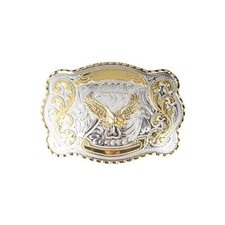 Western Belt Buckle Gold Flying Eagle Silver Engraved Large 1 1/2". Style 1.
