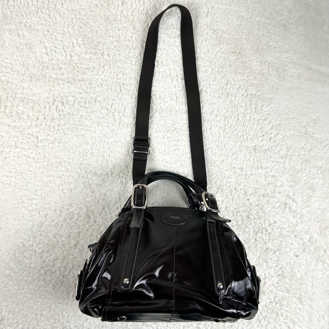 TOD'S 2-way Shoulder Bag Hand Bag with PV coating Black