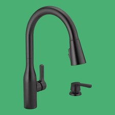 Delta Marca Pull-Down Kitchen Faucet w/Shield Spray Soap Dispenser,Matte Black