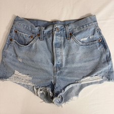 Levis 501 Denim Shorts Women's Size 28 Button Fly Light Wash Distressed