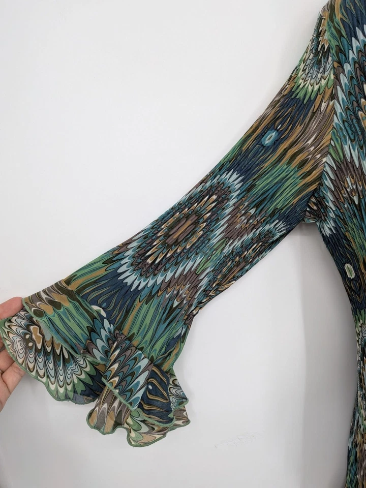 Top Essential by Milano Plisado con Botones Talla XL Pavo Real Boho Y2K Manga Campana Foto 3 de 4