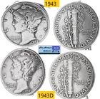 2 Vintage 1943⌛US P&D Mint World War II Silver Mercury Dimes🪙As Depicted🪙