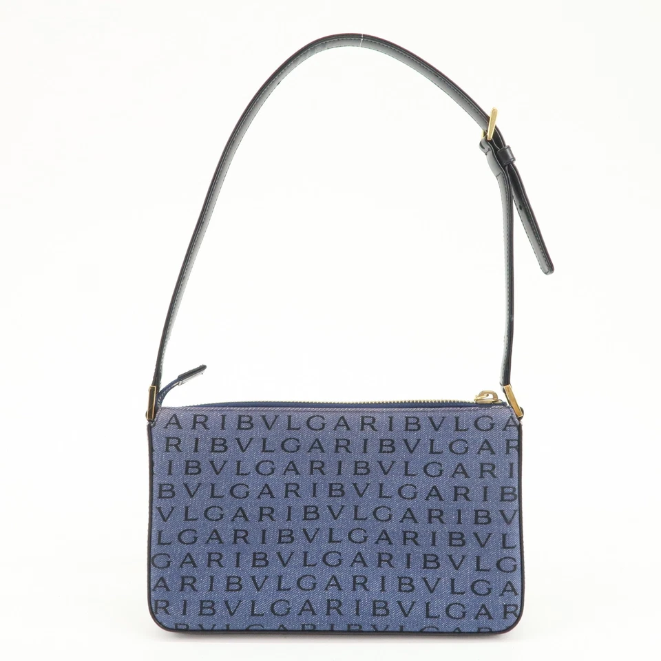 Bolso de Hombro BVLGARI Logo Mania Cuero Lona Bolso de Mano Denim Negro Usado Envío Gratis Foto 2 de 4