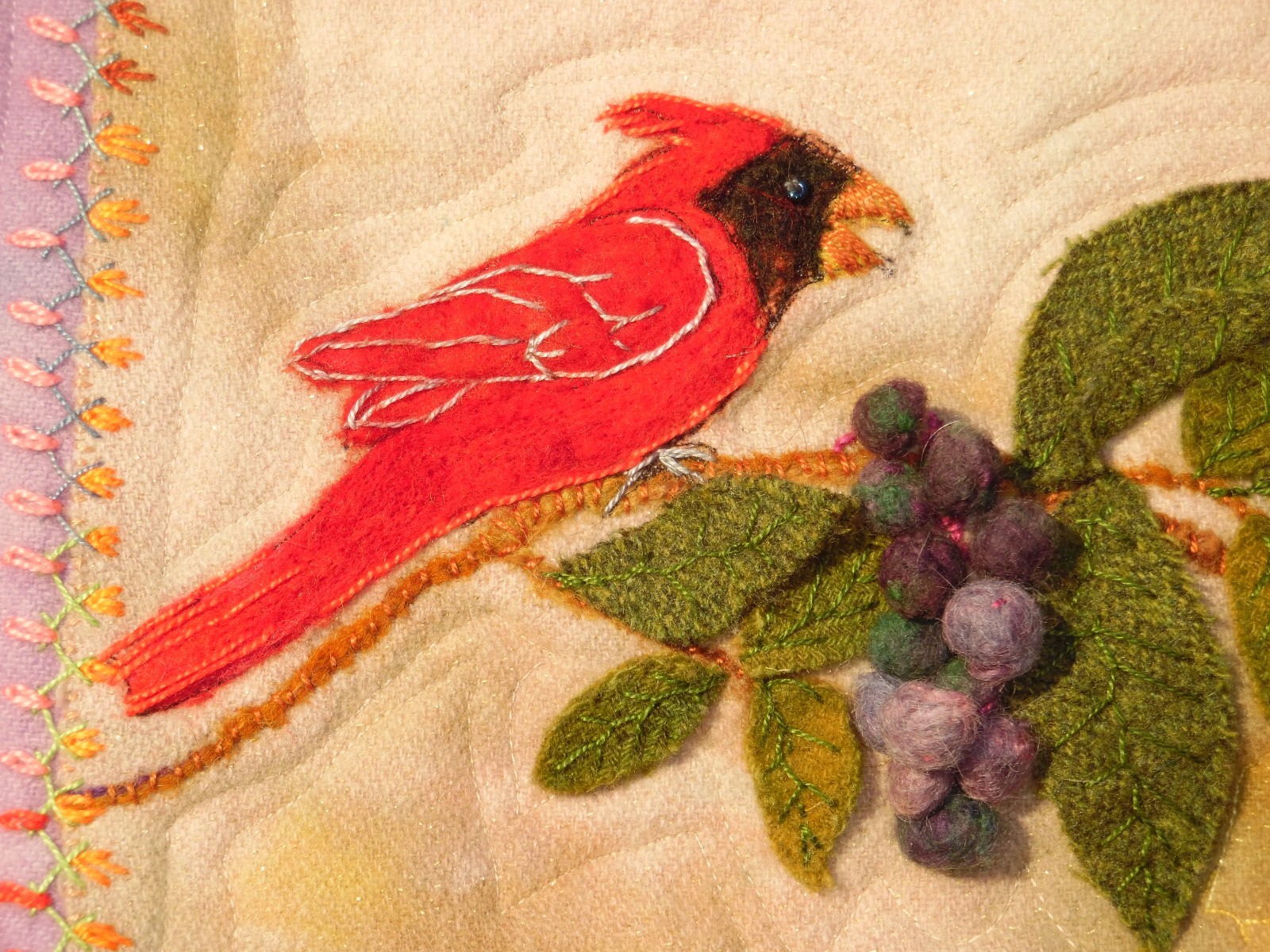 Birds in Wool, a PDF Hand Needle Felted Applique Pattern by Debora