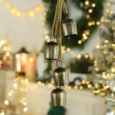 Gold Bells Metal Hanging Bells with Jute Rope - Ideal for Christmas Tree