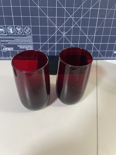 Vintage Ruby Red Roly Poly 5” Drinking Glass Set 2- 12 oz Anchor Hocking - Picture 2 of 2