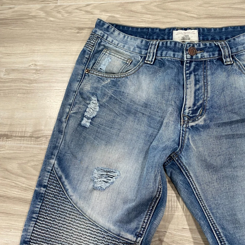 Pantalones de mezclilla Smoke Rise para hombre 36x32 azul ajustados ropa de calle con paneles grunge Y2K Foto 4 de 4