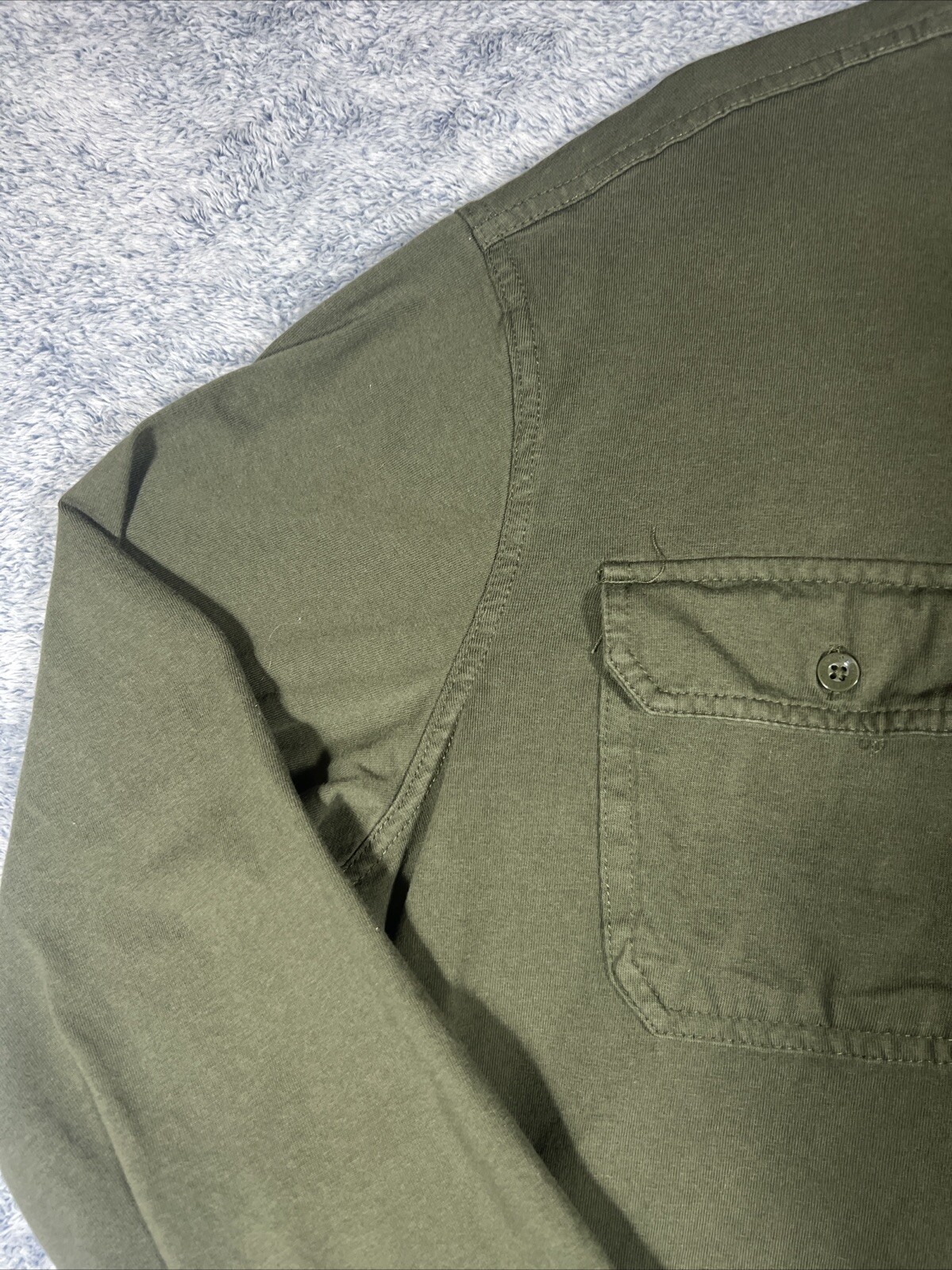 Levis Men's White Tab Dark Green Long Sleeve w/ Double Pockets Polo Shirt Size L thumbnail 3