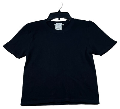 And Now This Ribbed Shirt Womens size Large Black Stretch Short Sleeve Tee New