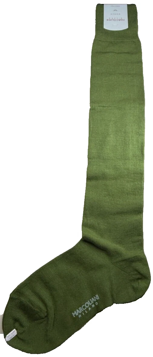 Italian Women Plain Socks Musk Green Extrafine Merino Wool One Size Marcoliani