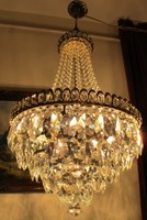 Antique Vintage BIG Basket style Crystal Chandelier Light Lamp 1960's 17 in,.