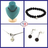 Set Armband Halskette Ohrstecker 15 Perlen Lava 8 Mm. GrößE Pe