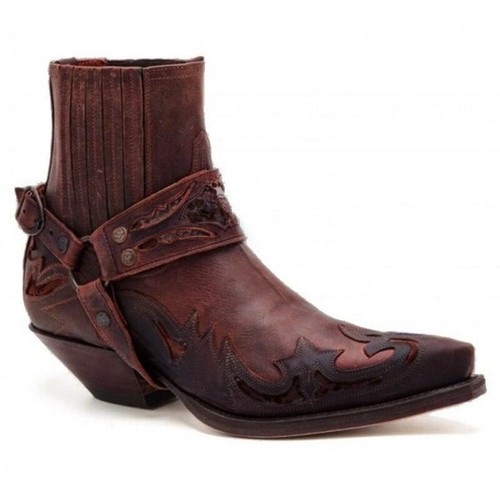 Mens Retro Buckle Strap Pointy Toe Pu 