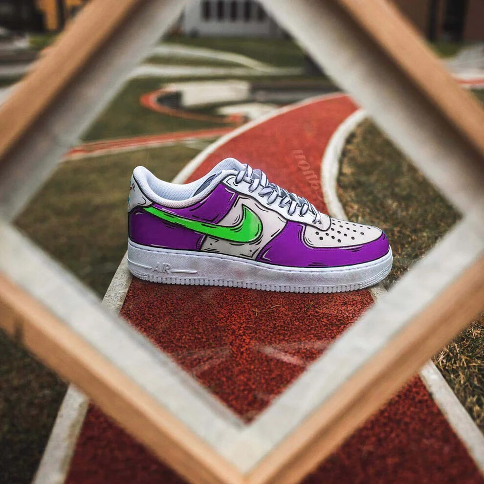 Nike Air Force 1 Custom White Shoes Neon Purple Green  display picture 3