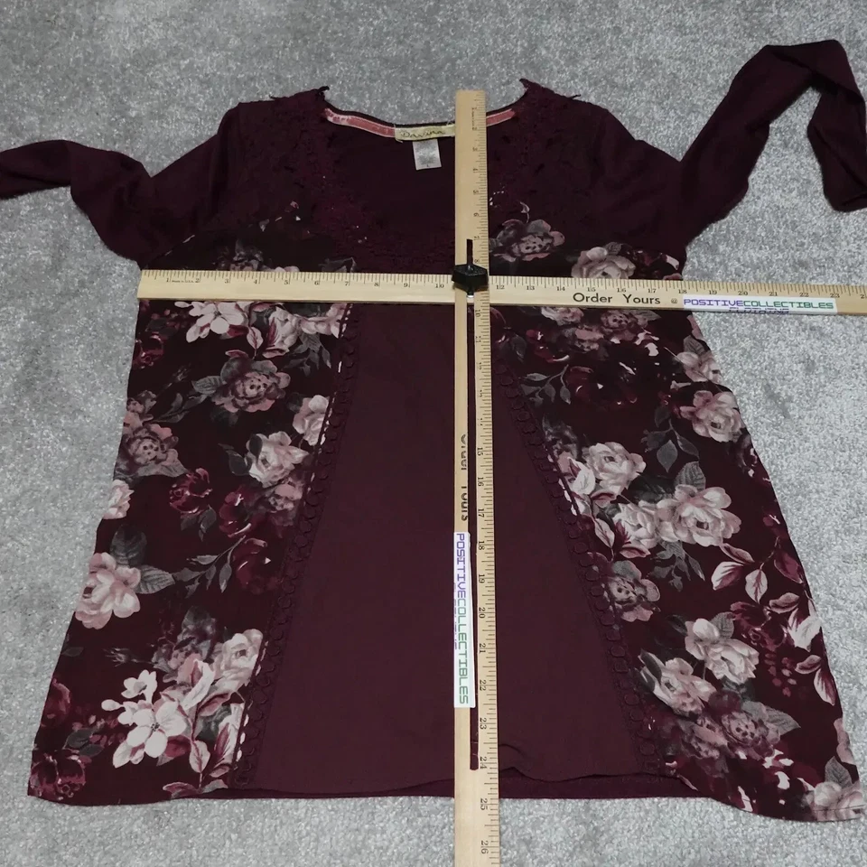 Davina 花卉蕾丝上衣女式大号勃艮第长袖套衫 — 第 3/4 张图片