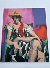 MID CENTURY PAINTING MODERNIST LISTED BILL VOSS  EXPRESSIONIST LARGE WOMAN W HAT