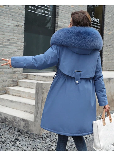 Winter Warm Women's Puffer Fur Collar Long Quilted Ladies Coat Hooded Jacket - Bild 9 von 15