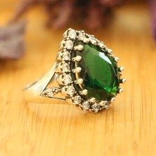 Anillos Hurrem Sultan, plata de ley 925, piedras de circón cúbico verde