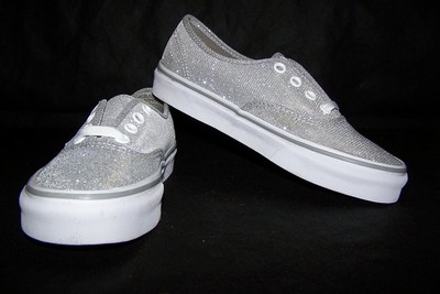 vans authentic glitter skate shoe silver