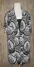 Notations Blouse Women Plus Sz 3X Short Sleeve Black White Print NEW Dressy